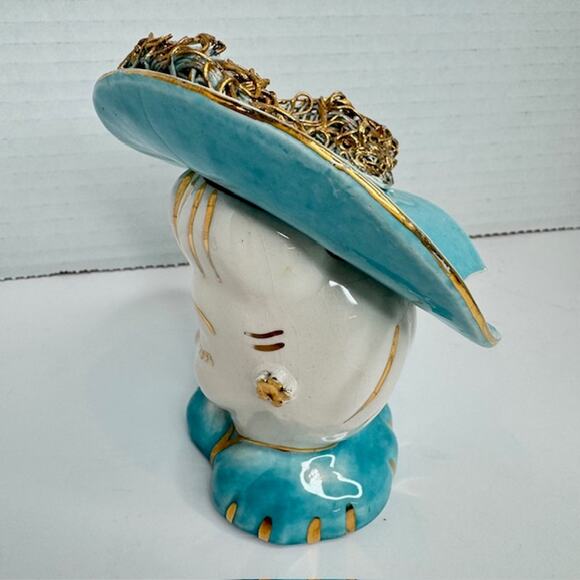 Vintage Lady Head Vase Turquoise Collectible - Picture 3 of 11
